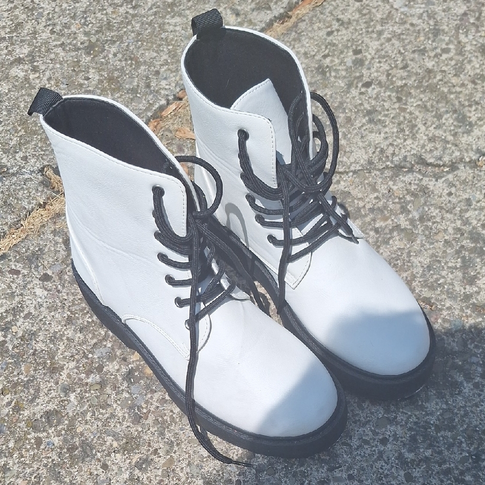 Charles Albert Lace Up Boots White Black Combat Style
